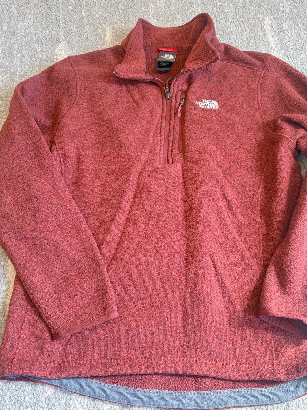 The North Face Men's Heathered Red Zip-Up Fleece Pullover